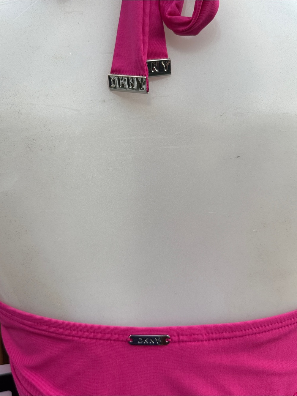 DKNY Hot Pink Plunging Tie Front Halter One Piece Swimsuit Bathing Suit NWT 8 - Picture 7 of 9